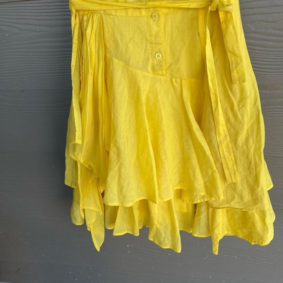 Calvin Klein yellow 100% cotton fit and flare belted dress-fits like size small - Picture 3 of 4